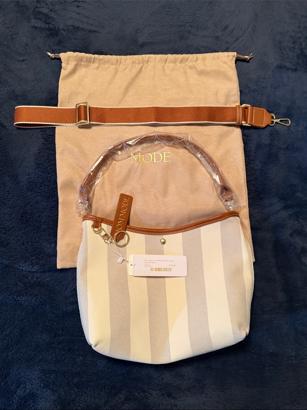 Mode Women's Striped Shoulder Bag in Beige and Tan BRAND NEW